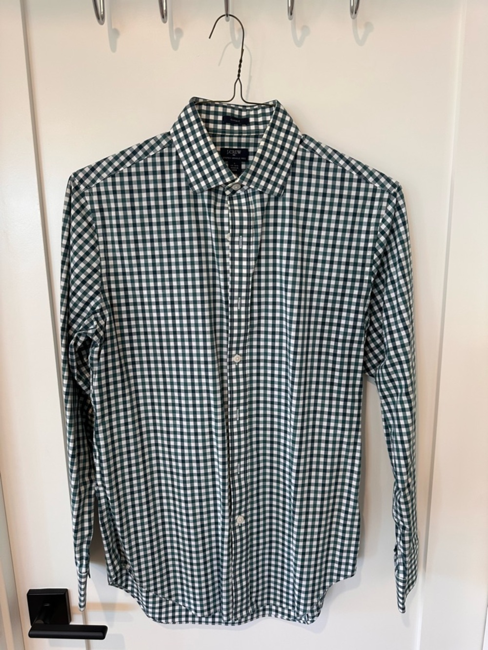 Jcrew Men's Green & White Gingham Button-Down Shirt